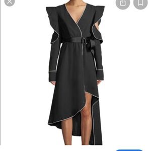 Stylekeepers NWT black cape shoulder dress white piping